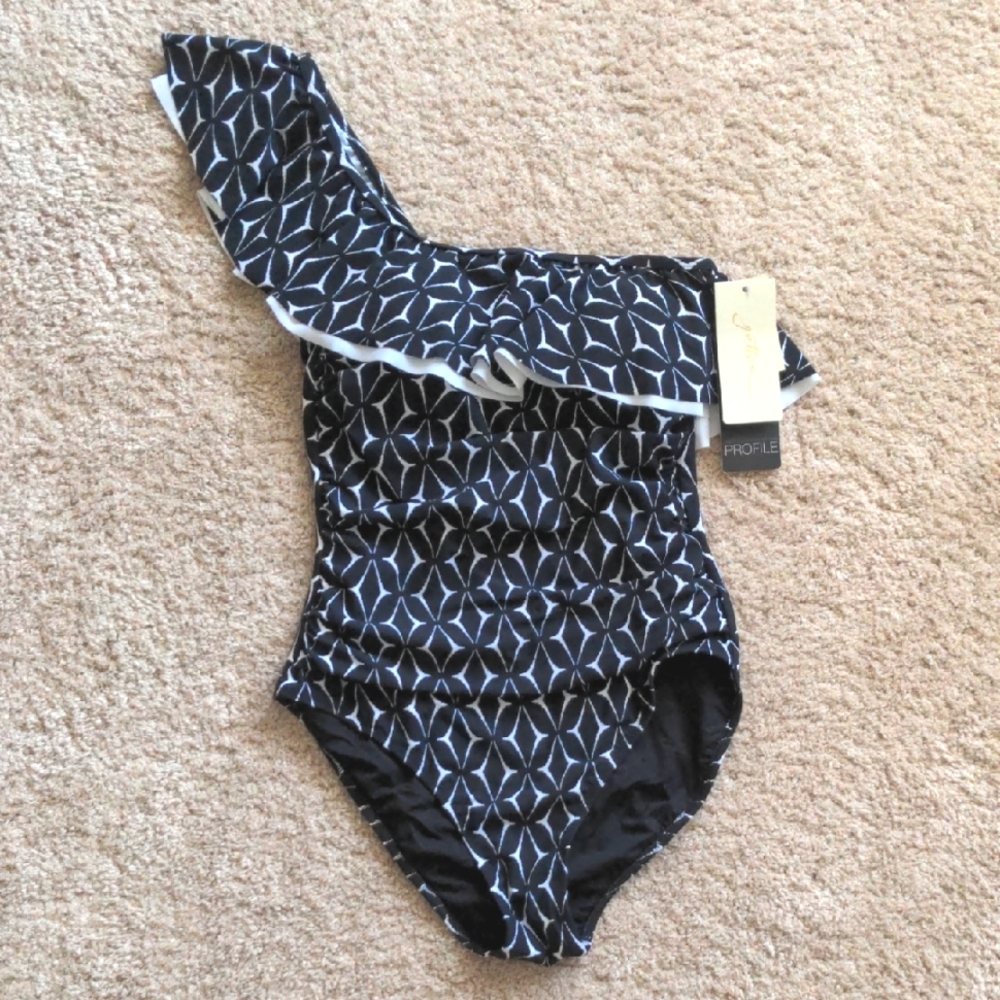 NWT Gottex One Shoulder Ruffle Top Swimsuit